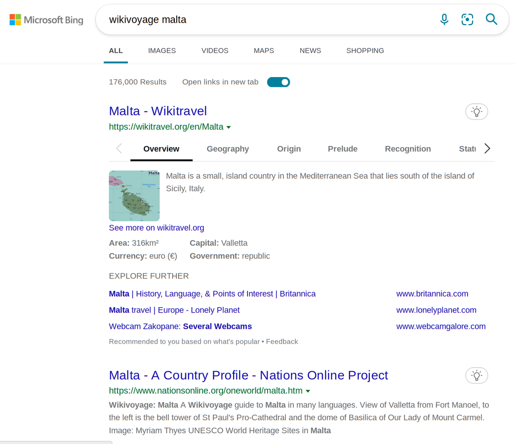 Wikivoyage Malta Bing